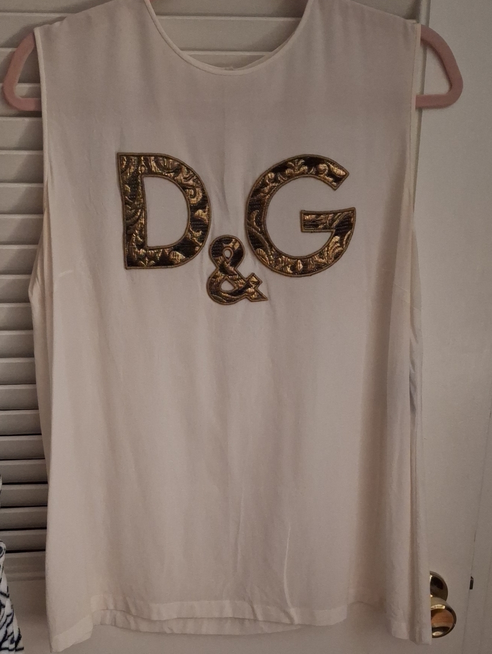 Dolce & Gabbana Cream Tank with Gold Embroidered Logo